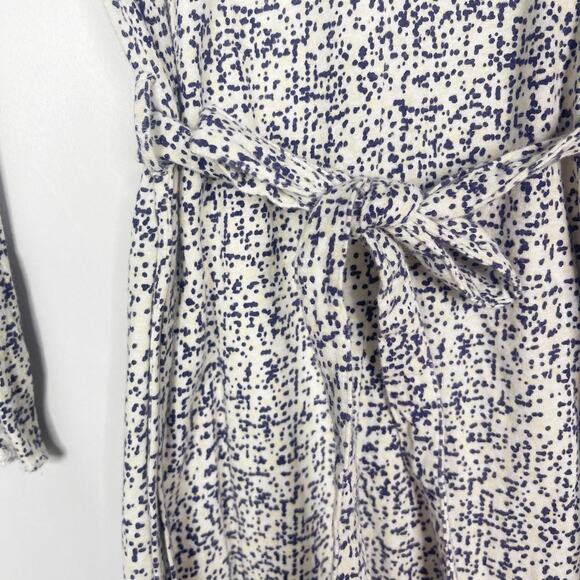APC Womens XS White Blue Cream Printed Tie Waist Cotton Linen Dress Long Sleeve - Picture 4 of 11